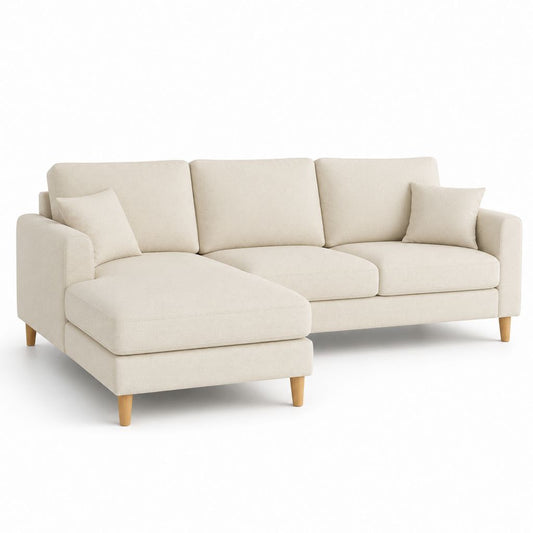 Divano angolare con penisola sinistra beige in poliestere e legno massello 250 x 160 x 85 cm
