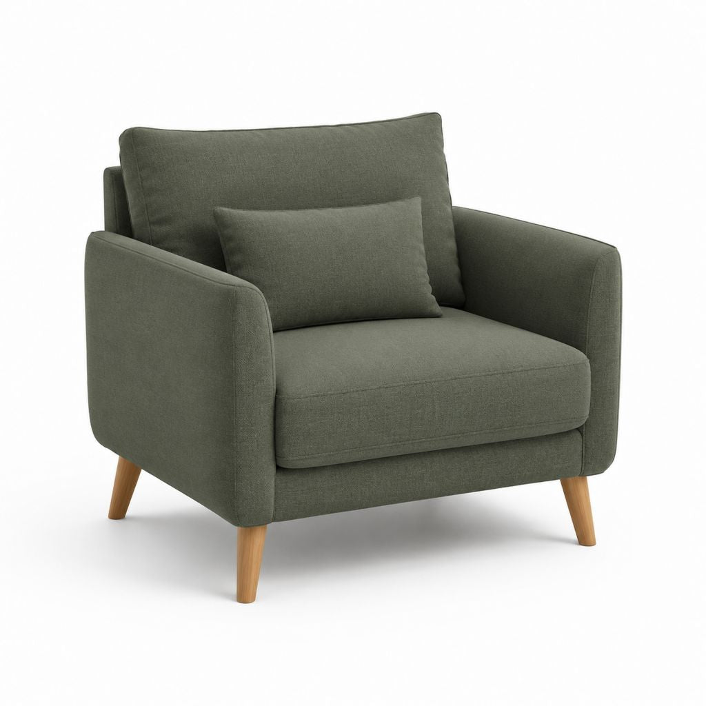 Poltrona da soggiorno verde oliva in poliestere con gambe in legno massello 85 x 82 x 88 cm