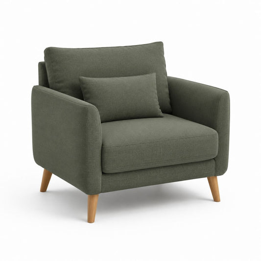 Poltrona da soggiorno verde oliva in poliestere con gambe in legno massello 85 x 82 x 88 cm