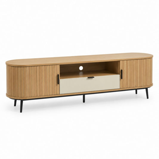 Mobile TV con 2 ante e cassetto rovere e beige in MDF 180 x 40 x 55 cm