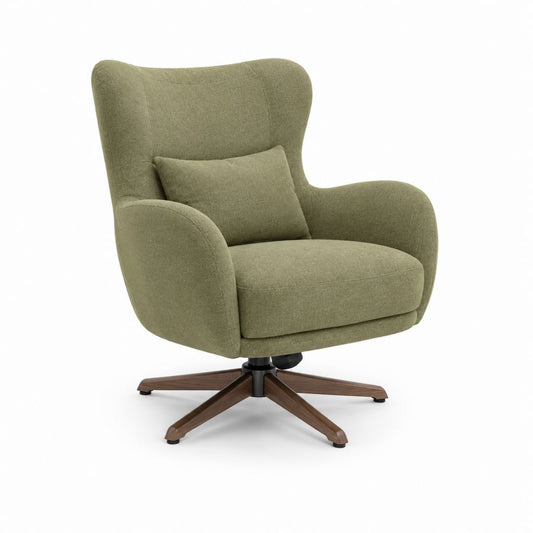 Poltrona girevole a orecchioni verde oliva in poliestere con base a 5 razze 82 x 86 x 104 cm