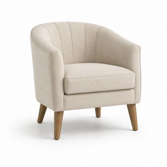 Poltrona da soggiorno beige in poliestere con schienale curvo e gambe in legno massello 74 x 74 x 70 cm