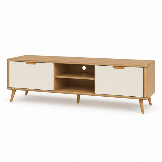 Mobile TV basso in MDF rovere e bianco con 2 ante 160 x 40 x 55 cm