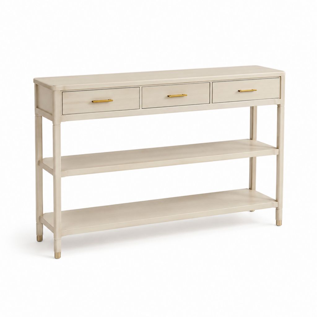 Consolle da ingresso avorio in MDF e legno massello con 3 cassetti 150 x 40 x 90 cm