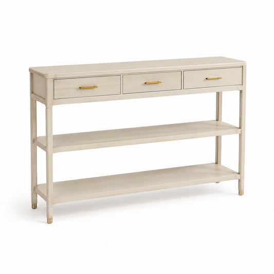 Consolle da ingresso avorio in MDF e legno massello con 3 cassetti 150 x 40 x 90 cm