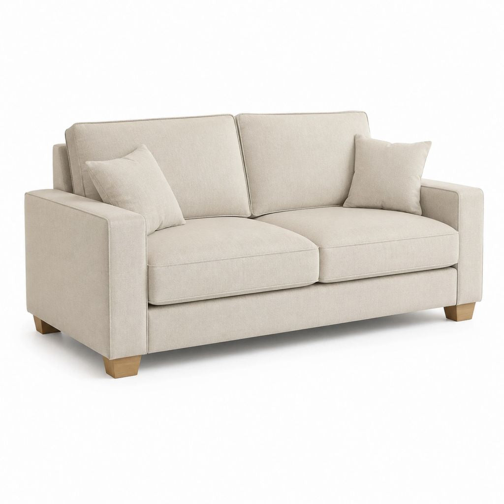 Divano 2 posti beige in poliestere con piedi in legno massello 170 x 90 x 85 cm