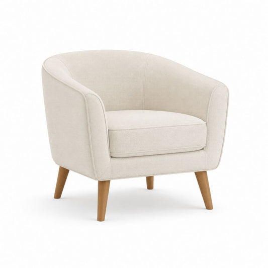 Poltrona da soggiorno beige in poliestere con gambe in legno massello 72 x 72 x 78 cm