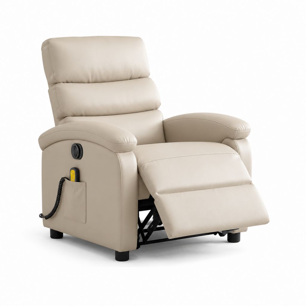 Poltrona relax elettrica reclinabile beige in pelle sintetica PU con schienale alto 90 x 95 x 105 cm