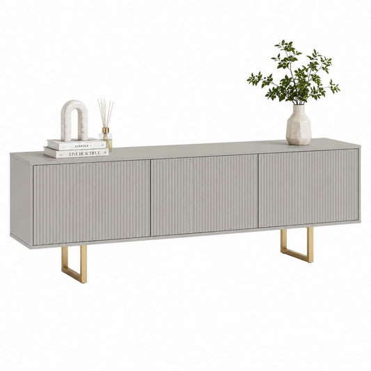 Mobile TV basso grigio in MDF con 4 ante scanalate e gambe in acciaio 180 x 40 x 60 cm