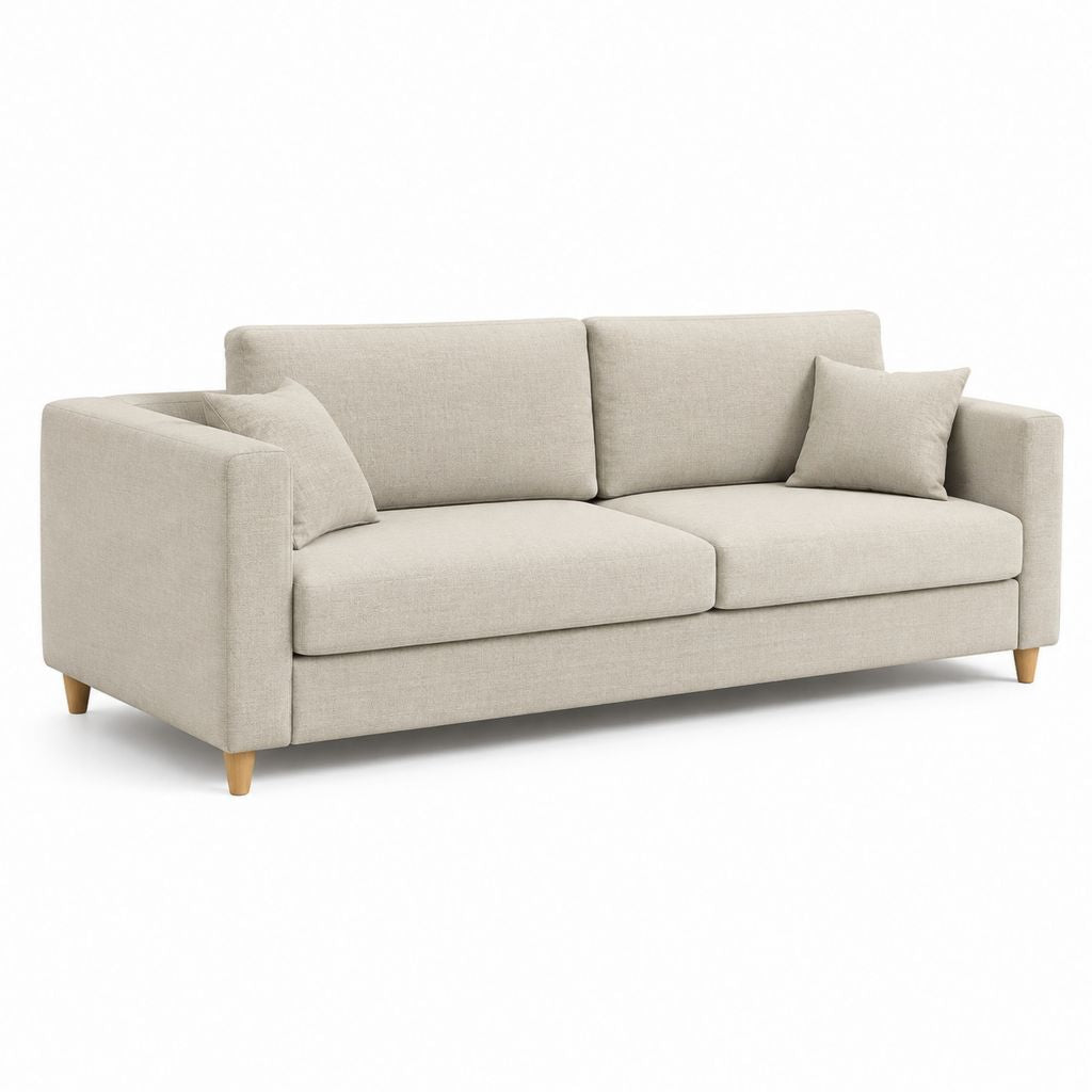 Divano 3 posti beige in poliestere con piedini in faggio 200 x 90 x 85 cm