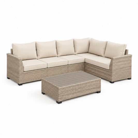 Set divano angolare da giardino 5 posti con tavolino beige in rattan PE 250 x 190 x 85 cm