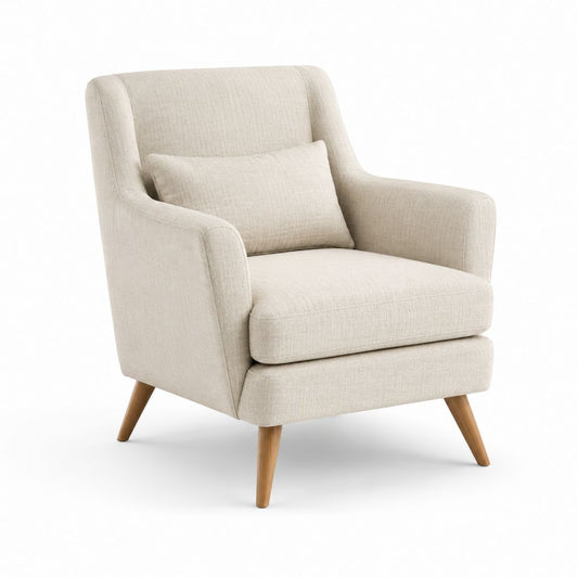Poltrona da soggiorno beige in poliestere con gambe in legno massello sagoma arrotondata 78 x 85 x 98 cm