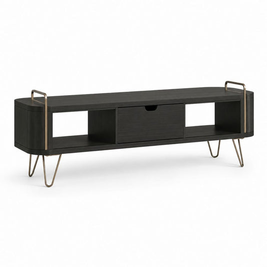 Mobile TV nero in MDF melaminico rettangolare con cassetto e ripiani 180 x 40 x 55 cm