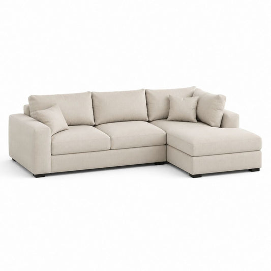 Divano angolare a L 4 posti beige in poliestere con chaise longue destra 280 x 165 x 85 cm