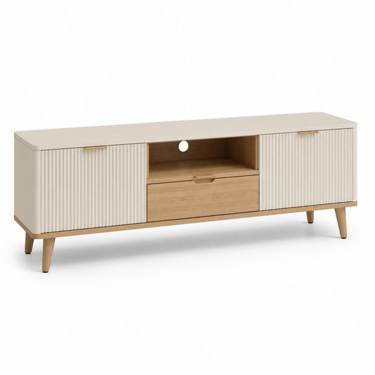 Mobile TV rettangolare crema e rovere in MDF 160 x 40 x 55 cm